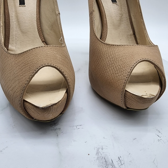 Aus8 Tony Bianco Leather Nude Repilte Emboss Open Toe Platform Heels - Picture 7 of 16